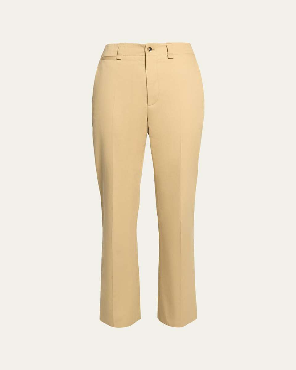 Mid-Rise Straight-Leg Ankle Cotton Pants